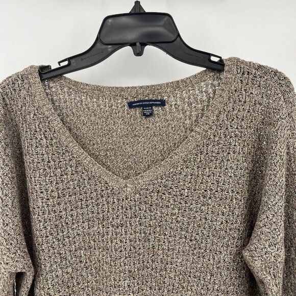 American Eagle Sweater M Open Knit Tan Oversize Boxy Womens Pullover Size Medium - Picture 3 of 9